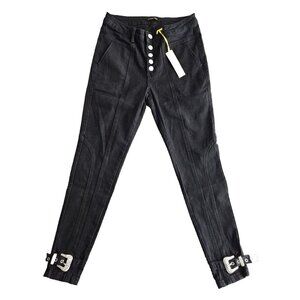 Denimland Jeans Women's Size L (32x29) Black Skinny Ankle Buckles Stretch